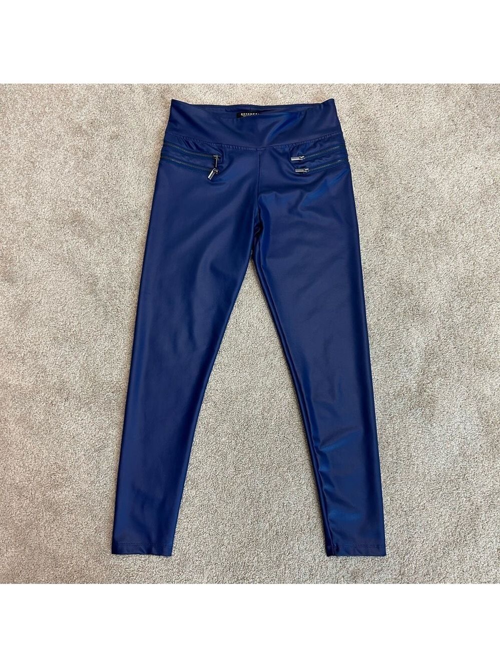 Revamped Royal cobalt blue faux leather high-rise stretchy legging zipper detail